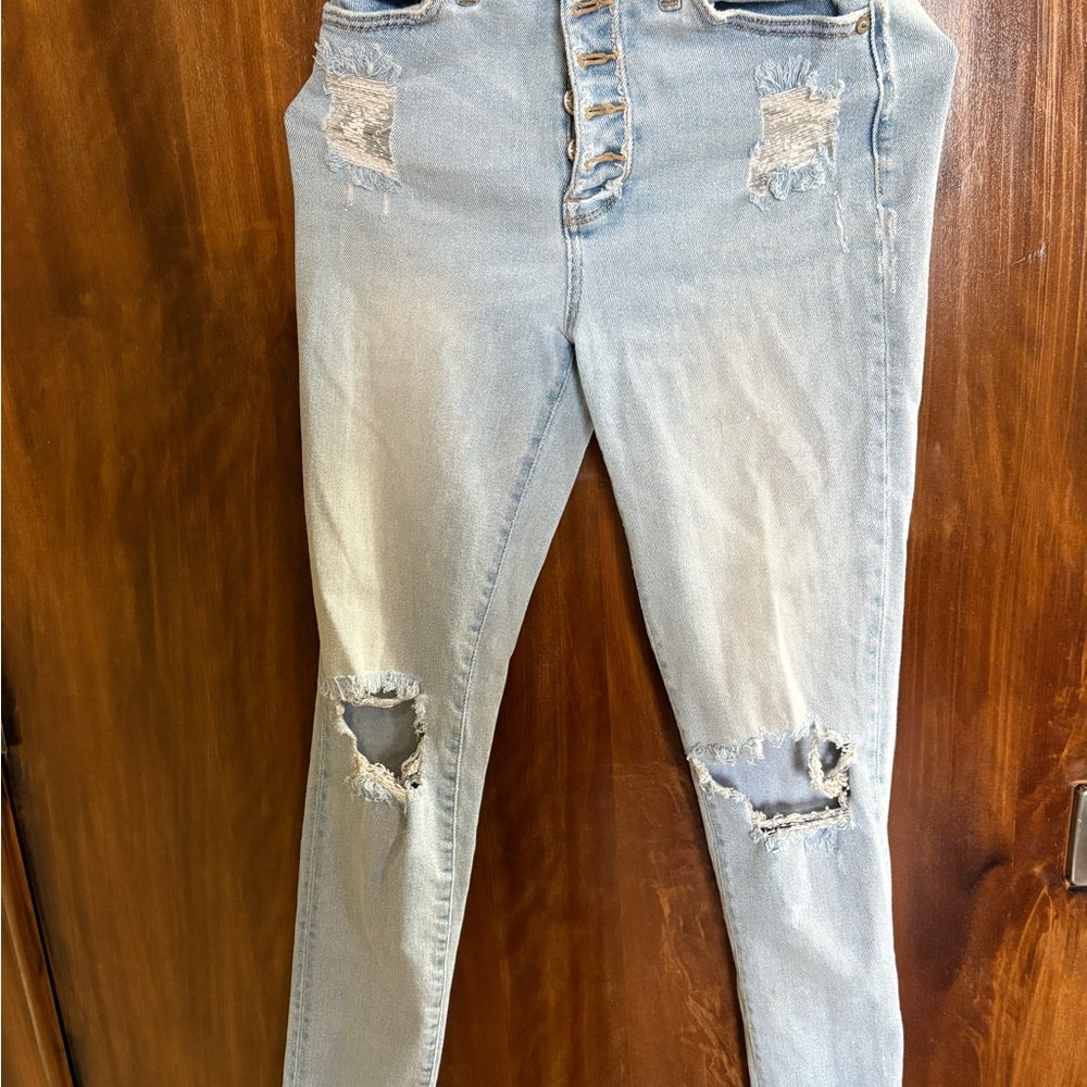 KanCan size 1/24 High-Waisted Distressed Button-fly Light Blue Jeans